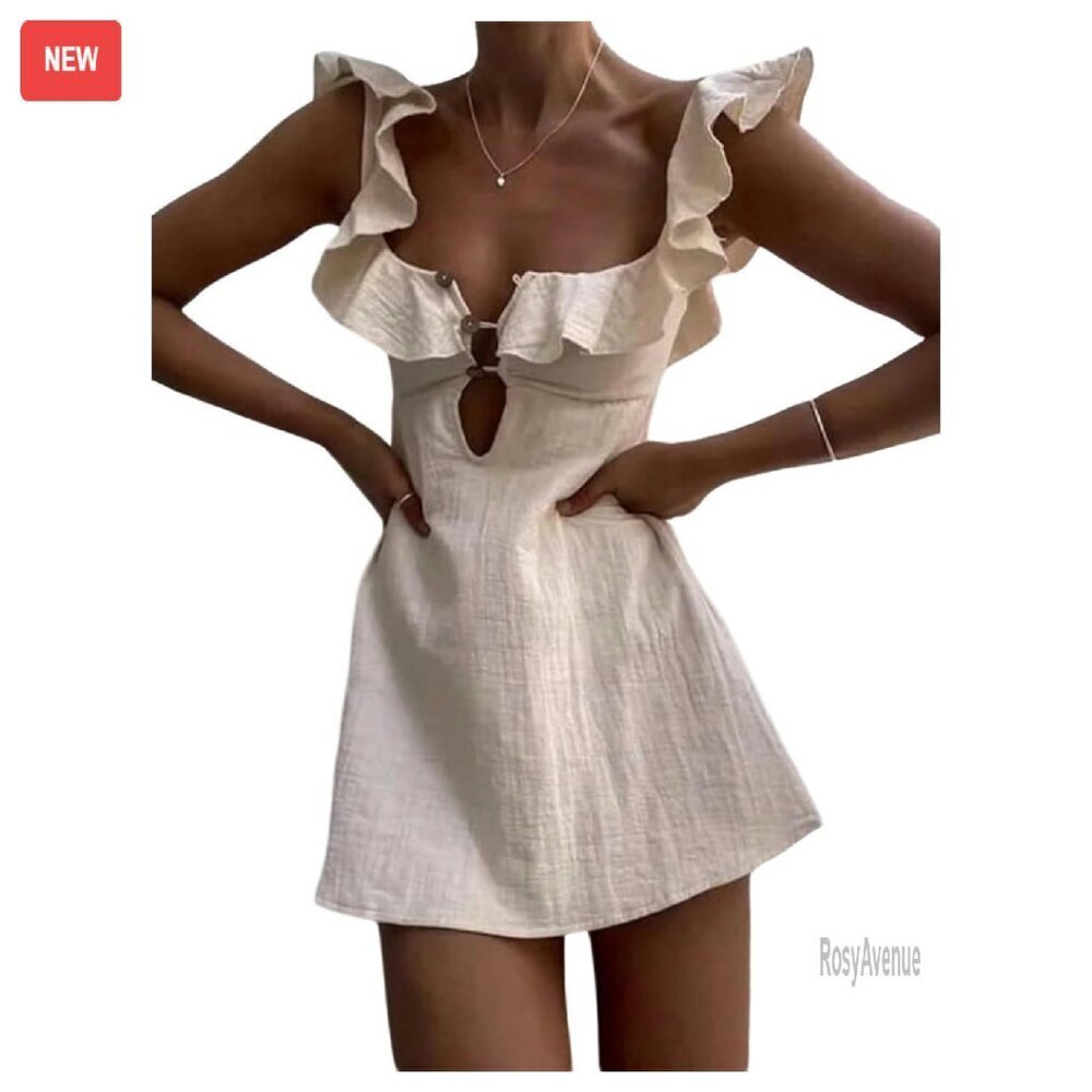 Ruffle Trim Cut Out Mini Dress Square Neck Sleeveless Summer